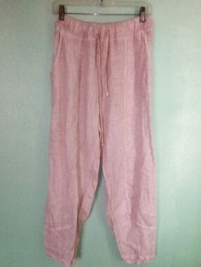 Light Pink Linen Drawstring Pants Made In Italy 100% Linen
